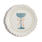 Tidbit plate with blue coupe glass and pink bow