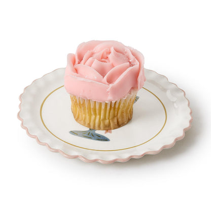 Cupcake on a scalloped hand-painted dessert plate