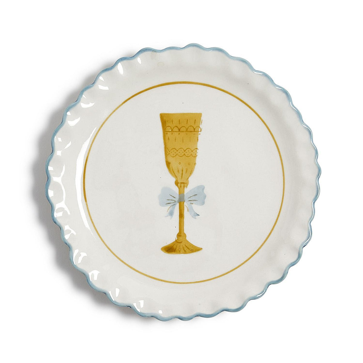 Tidbit plate with gold champagne flute and blue rim