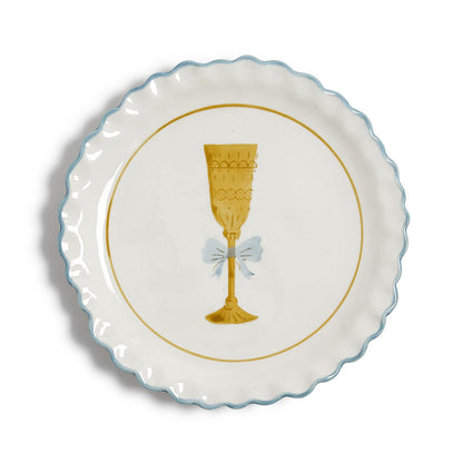 Tidbit plate with gold champagne flute and blue rim