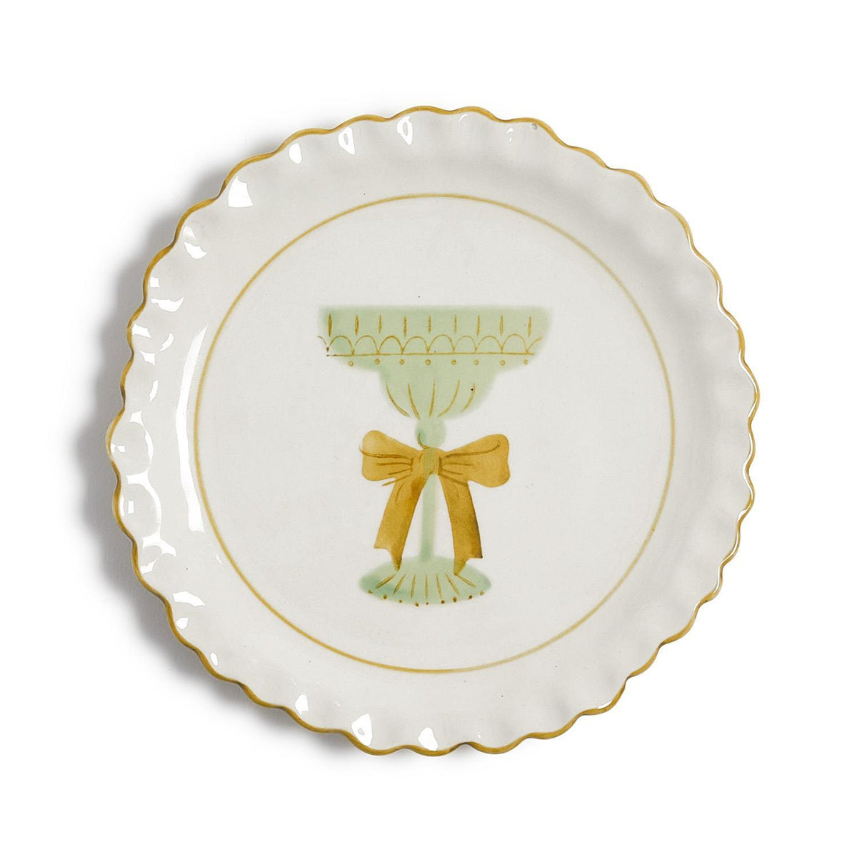 Tidbit plate with green goblet and gold bow