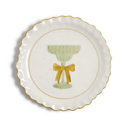 Tidbit plate with green goblet and gold bow