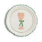 Tidbit plate with pink wine glass and green scalloped rim