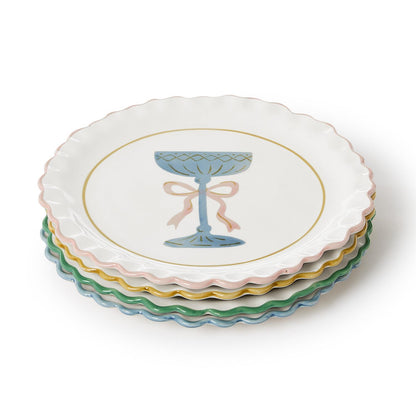 Stack of four ruffled rim stoneware tidbit plates