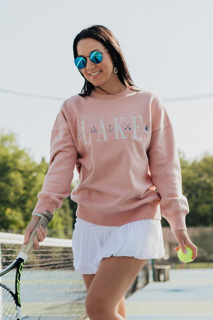 Pink Sanded Fleece Boyfriend Crew Neck Sweatshirt