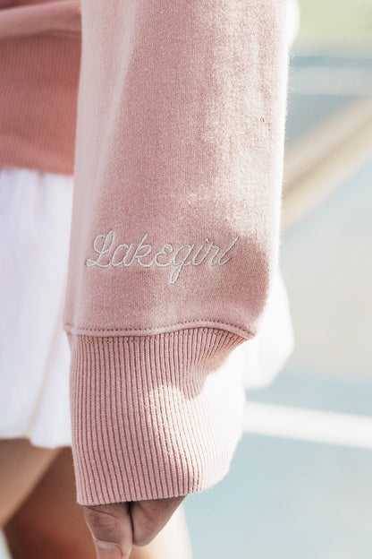 Pink Sanded Fleece Boyfriend Crew Neck Sweatshirt