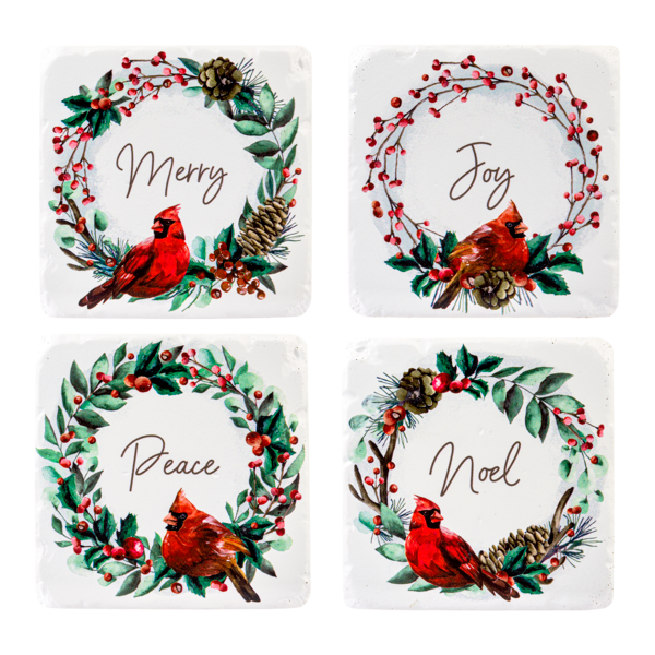 Cardinal in Wreath Coaster (*Multiple Sayings*)