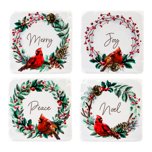 Cardinal in Wreath Coaster (*Multiple Sayings*)
