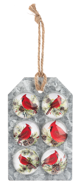 Cardinal with Pine Sprig Magnet (6 pc. set)