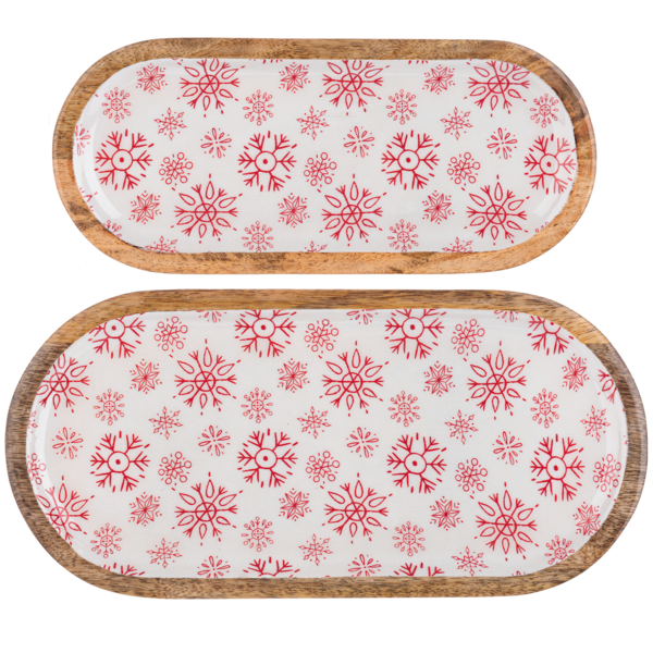 Oval Red & White Snowflake Serving Tray