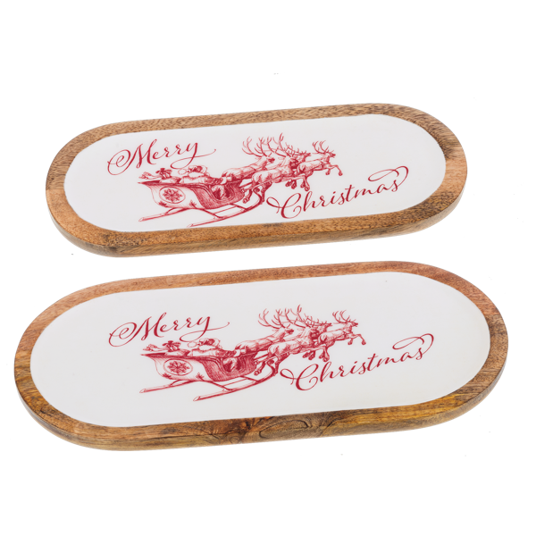 Oval Merry Christmas with Santa's Sleigh Serving Tray