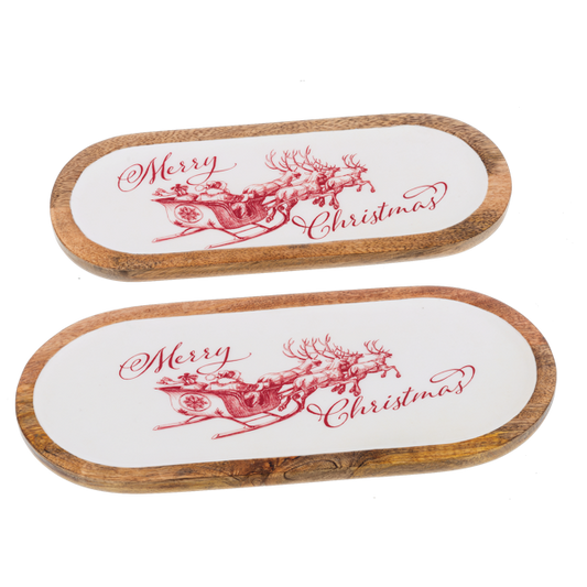 Oval Merry Christmas with Santa's Sleigh Serving Tray