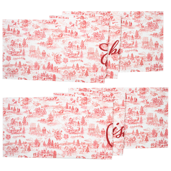 Red Christmas Toile Table Runner