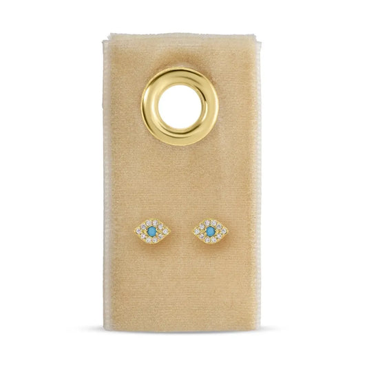 Gold Cz Evil Eye Studs On Velvet Tag