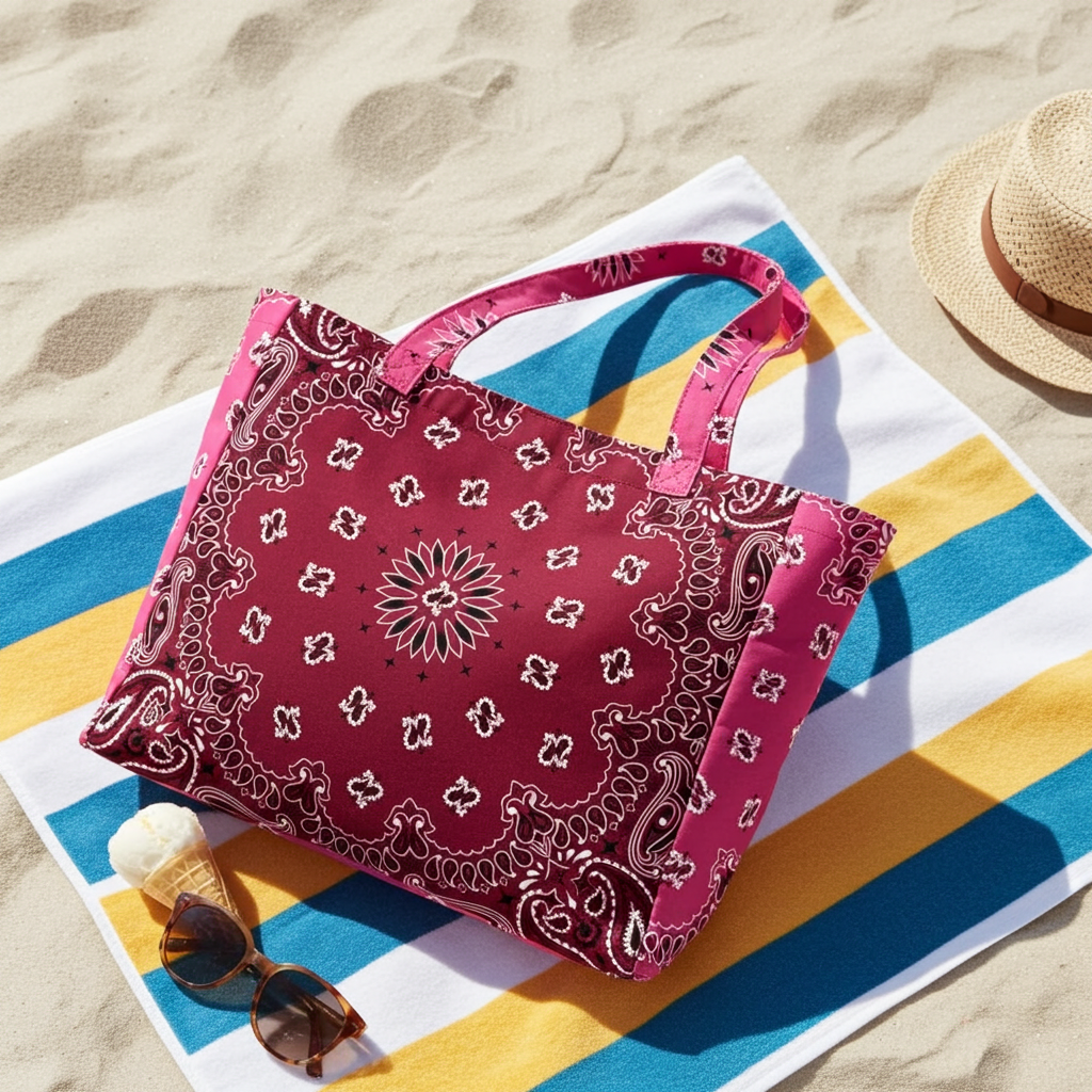 Bailey Burgundy/Pink Bandana Print Canvas Tote