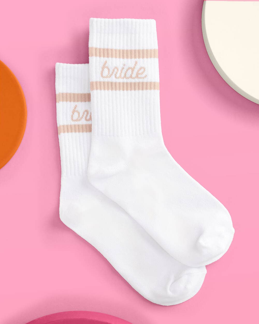 Beige BRIDE White Tube Socks