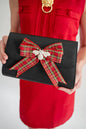 Red Tartan Bow with Tails & Small Rhinestone Bee on Black Molly Clutch