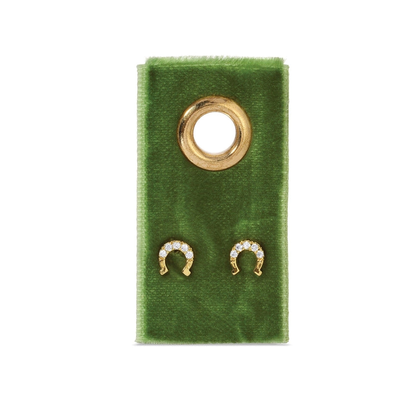 Gold Horseshoe Studs On Velvet Gift Tag