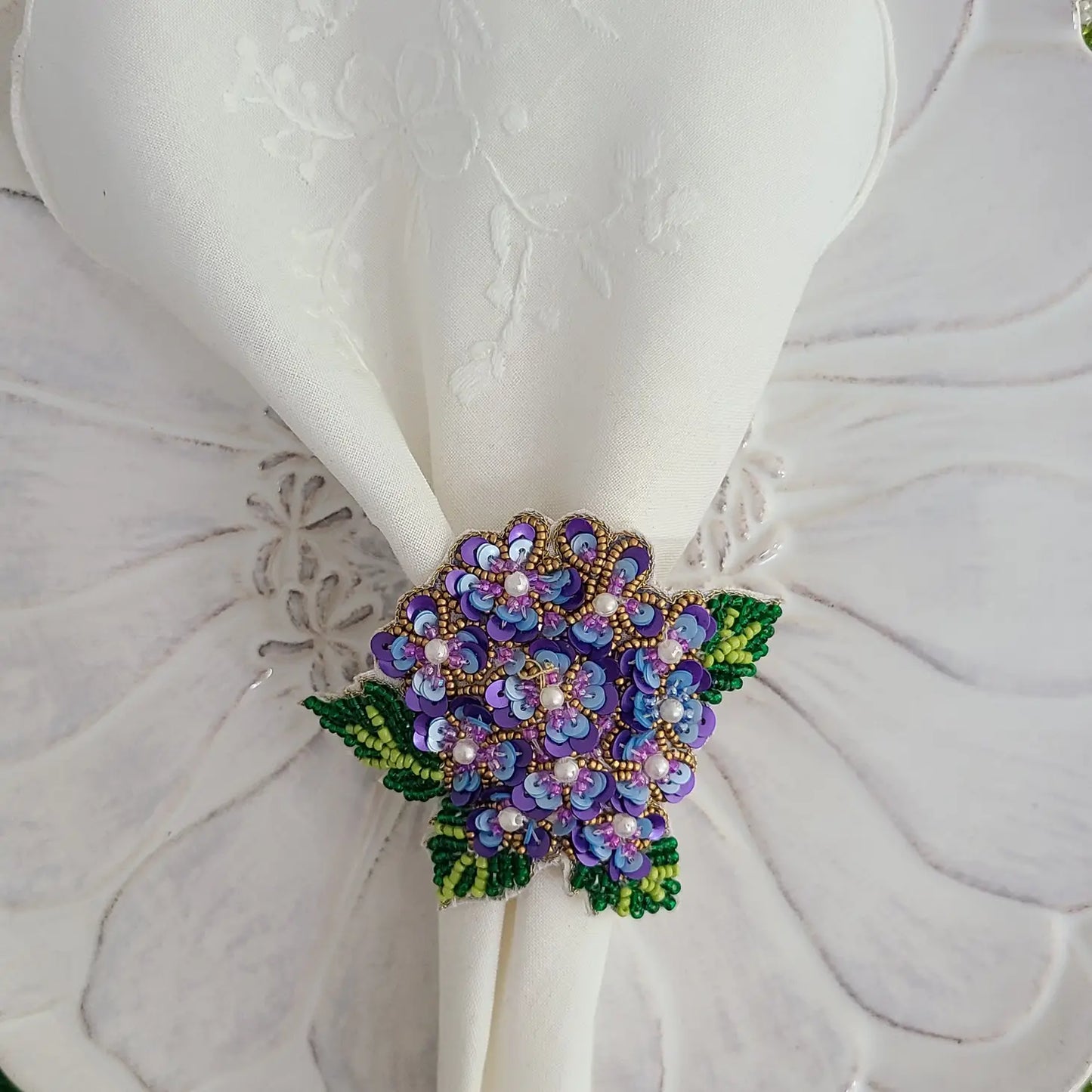 Hydrangea Beaded Napkin Holder