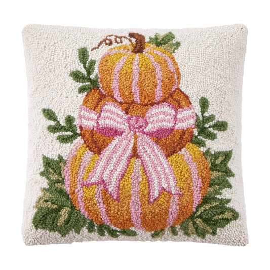 Pumpkin Stack W/Stripe Bow Hook Pillow