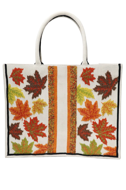 Fall Leaves Large Beaded Tote