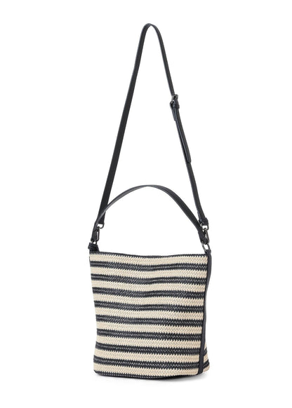 Celine Tropez Raffia Shoulder Bag Beige and Black Striped