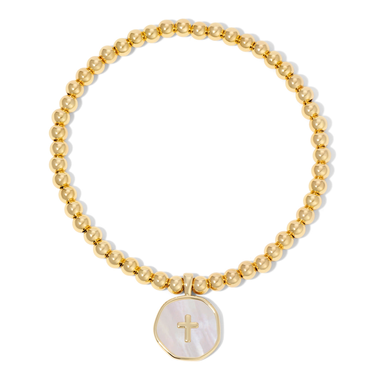 Cross Accented Shell Charm 4mm Stretch Bracelet