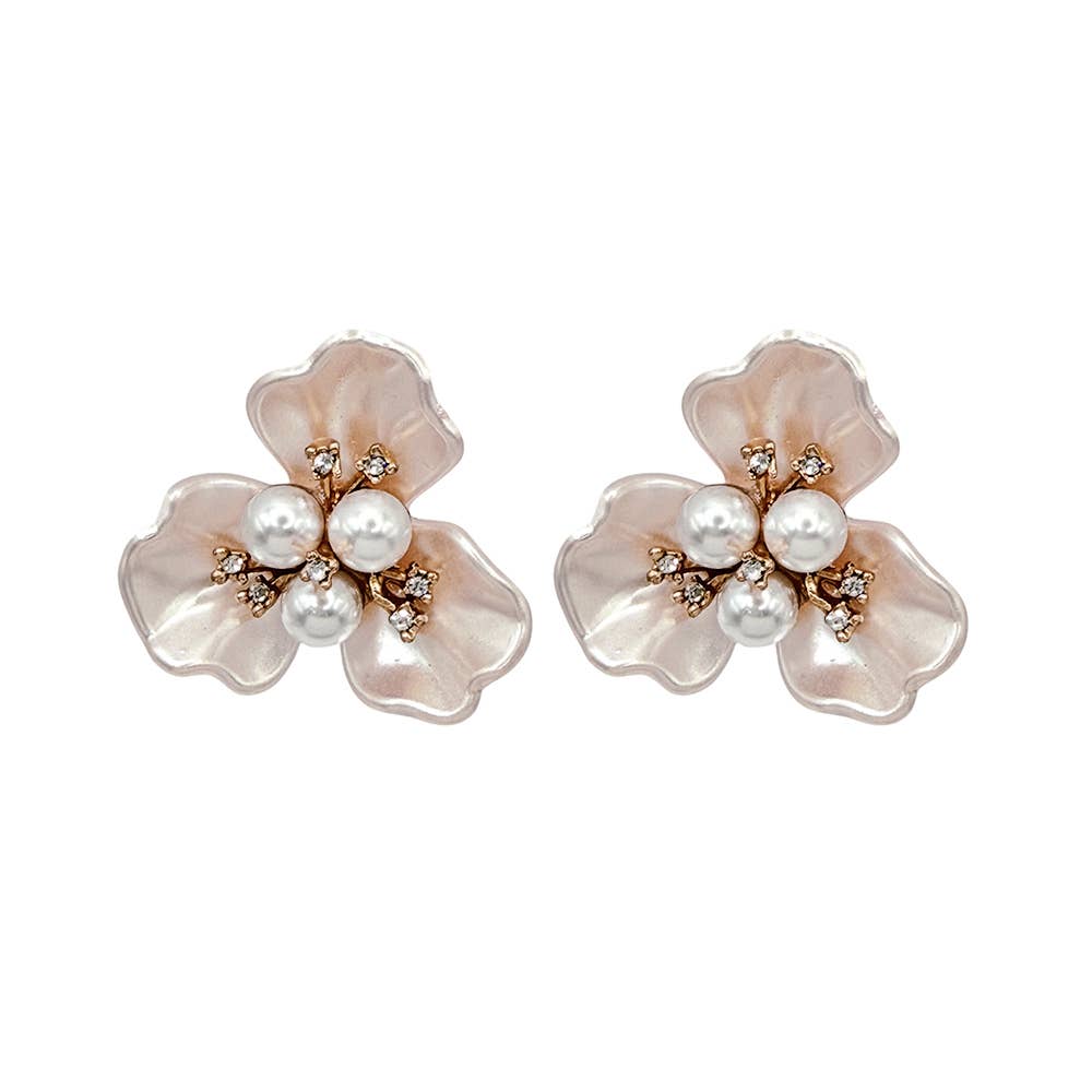Fornash Gardenia Earrings in light pink - blush pearl petal flower earrings