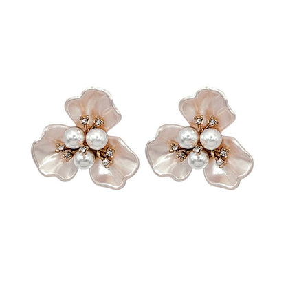 Fornash Gardenia Earrings in light pink - blush pearl petal flower earrings