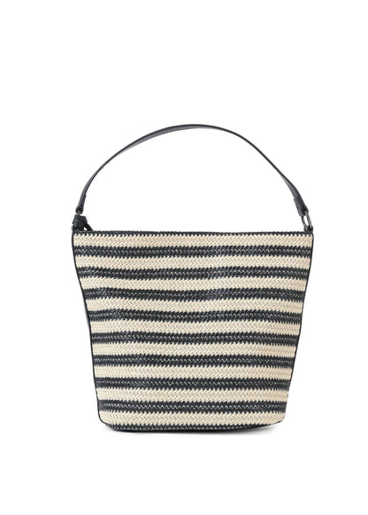 Celine Tropez Raffia Shoulder Bag Beige and Black Striped