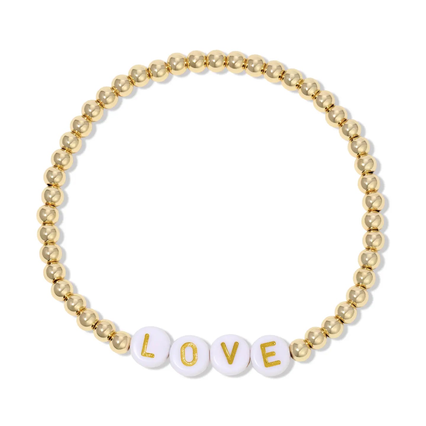 LOVE 4mm Gold Beaded Bracelet