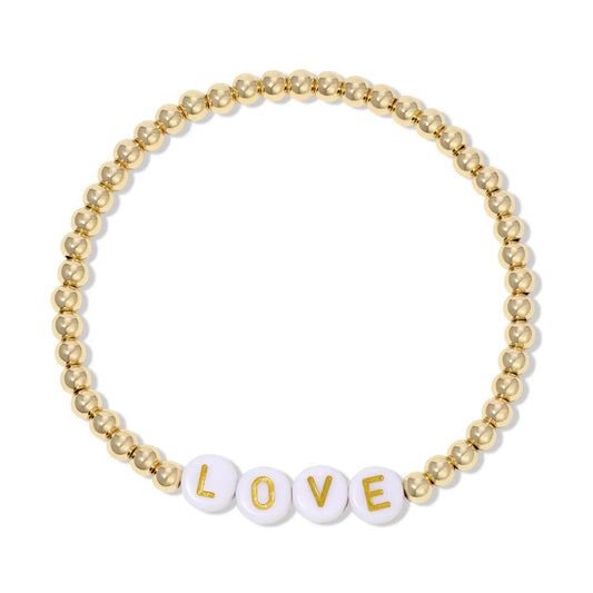 LOVE 4mm Gold Beaded Bracelet