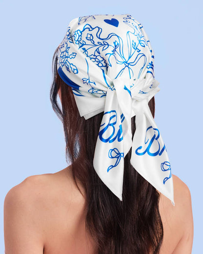 Bride Hair Scarf (Blue & White)