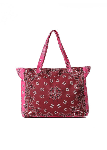 Bailey Burgundy/Pink Bandana Print Canvas Tote