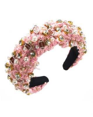 Blush Tweed Rhinestone Football Knot Headband