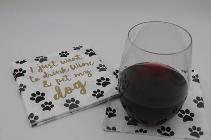 Drink Wine and Pet My Dog Cocktail Napkin