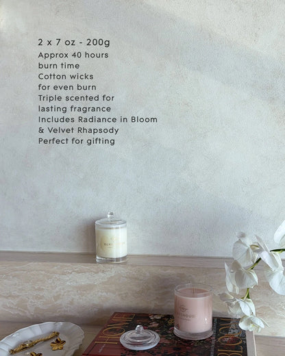 Glasshouse Radiance In Bloom & Velvet Rhapsody Candle Duo