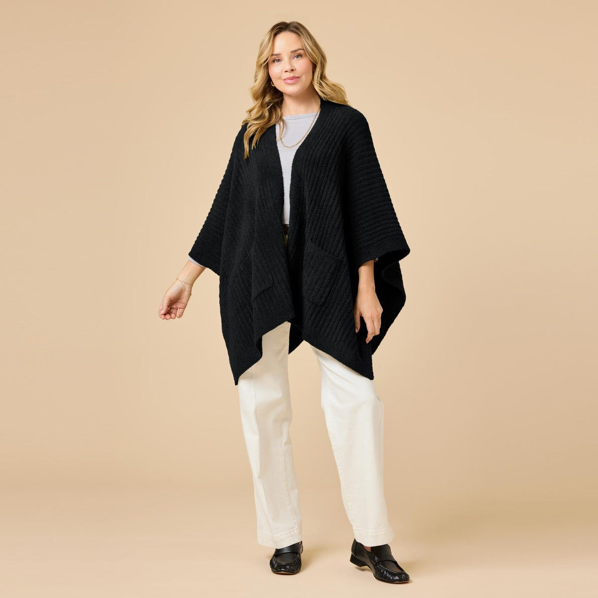 Softies Solid Rib Marshmallow Shawl in Black