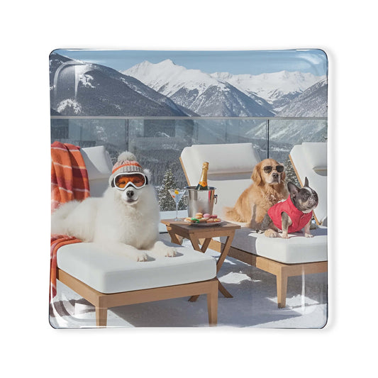 Après Ski Dog Lounge Glass Tray 6x6 by Toss Designs