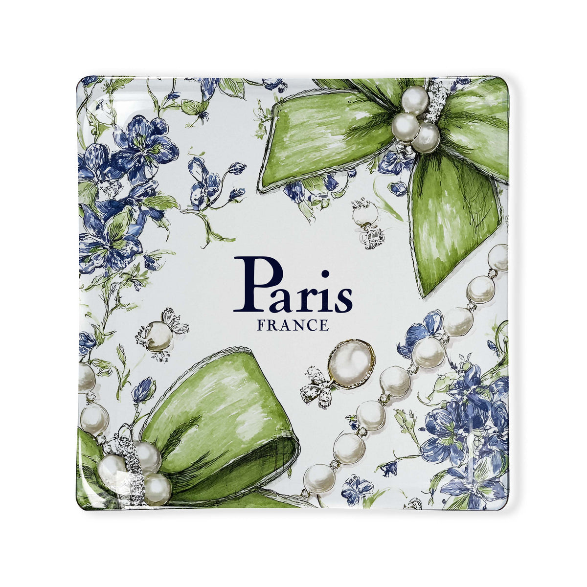 Blue Pearls Paris Glass Tray 6x6 by Toss Designs
