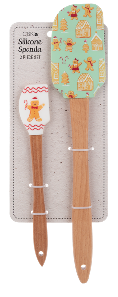 Mint green gingerbread house spatula with a gingerbread man mini spoonula