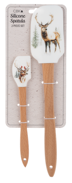 Spatula printed with an antlered stag paired with a small winter scene spoonula