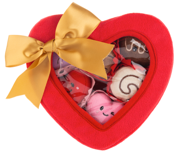 Sweet Crew red plush heart chocolate box with gold bow