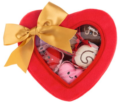 Sweet Crew red plush heart chocolate box with gold bow