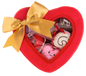 Sweet Crew red plush heart chocolate box with gold bow