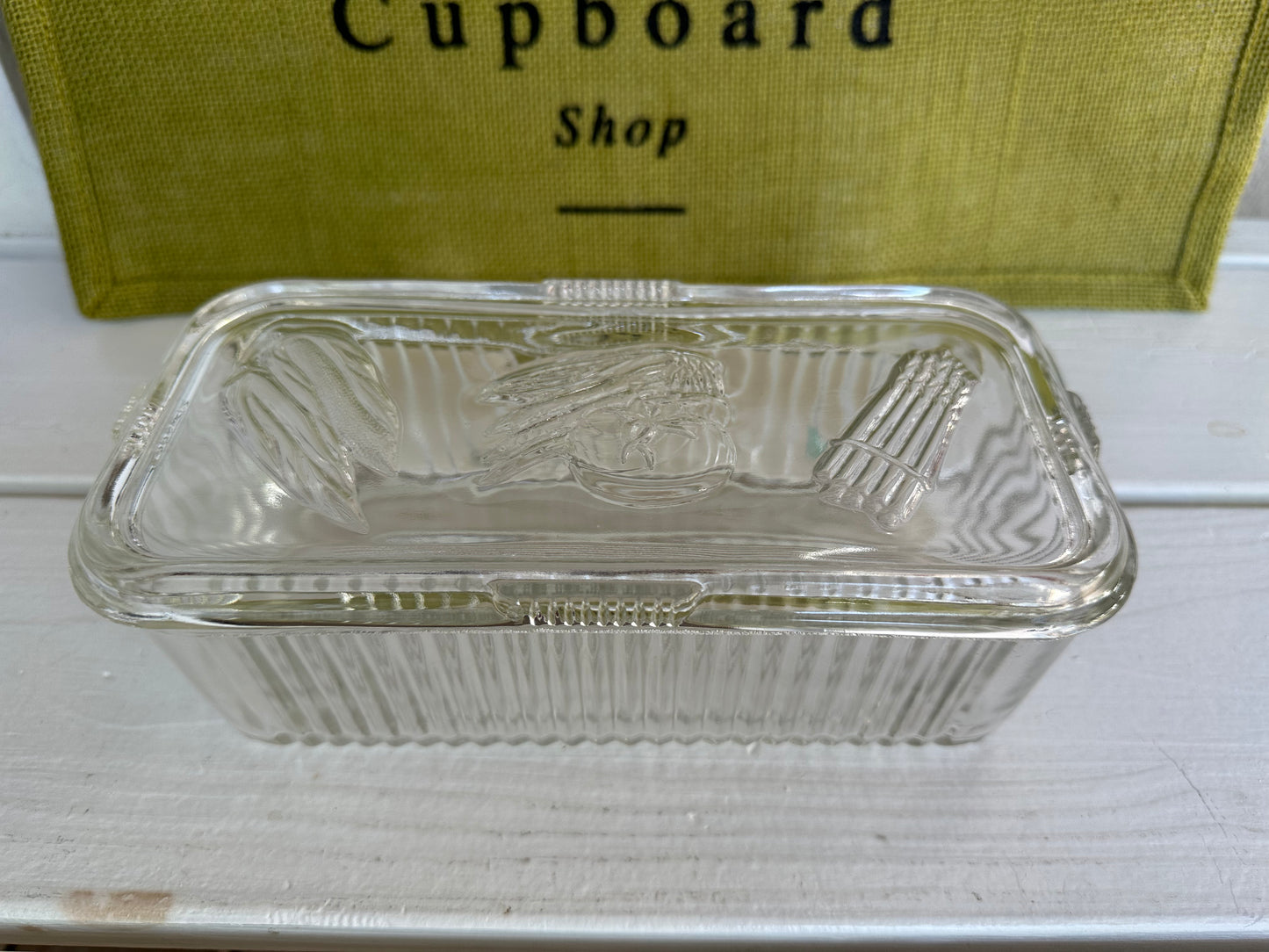 Vintage Clear Ribbed Glass Vegetables Motif Refrigerator Box