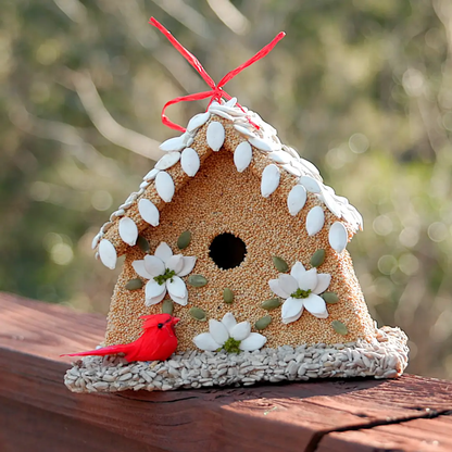 Mr. Bird Poinsettia House w/ Cardinal