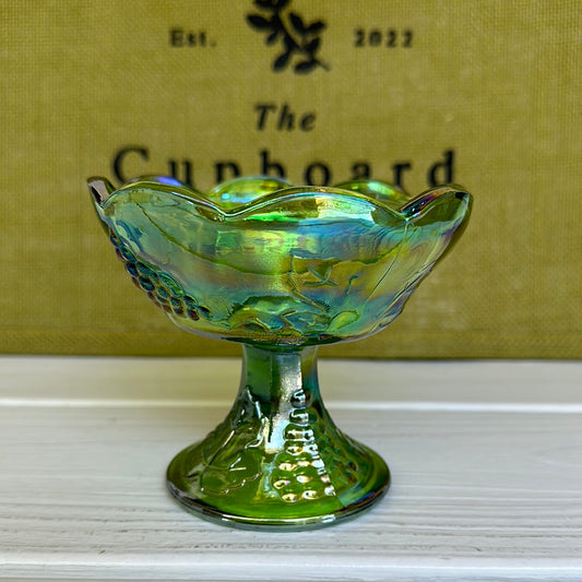 Vintage Green Carnival Glass Candle Stick Grapes & Leaves