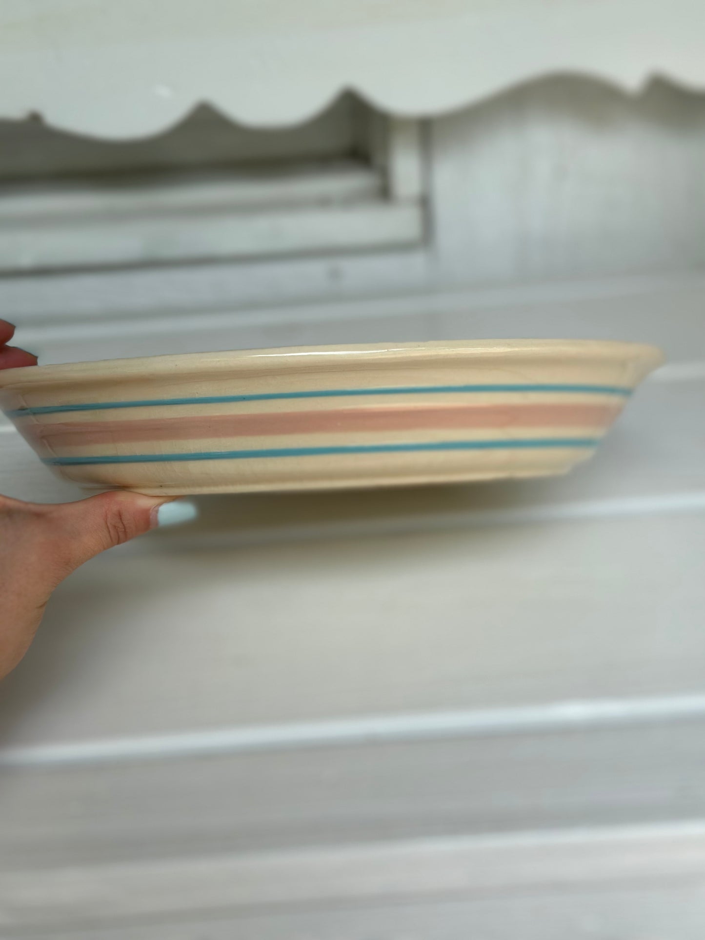 Vintage McCoy Pink & Blue Stripped Pie Plate