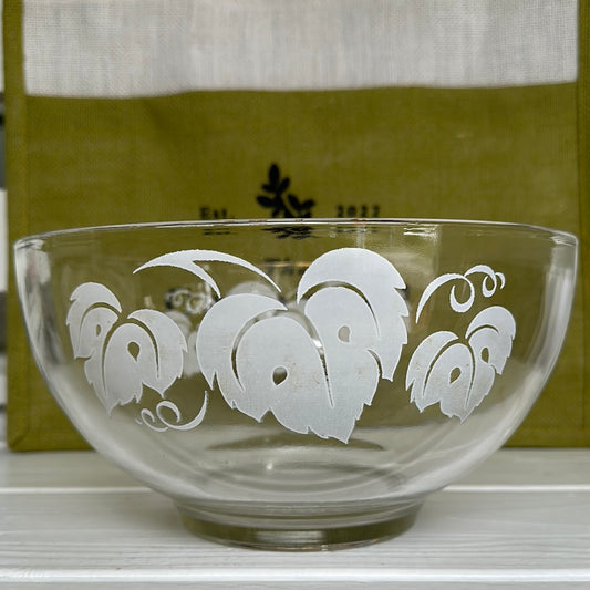 Vintage Glass Gooseberry Print Punch Bowl w/ White Leaves